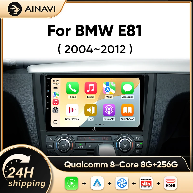 Autoradio AINAVI per BMW Serie 1 E81 E82 E87 E88 AT MT, Lettore Multimediale Android Auto Wireless Carplay Bluetooth DSP 2 Din, Schermo Carplay per Auto 9 Pollici