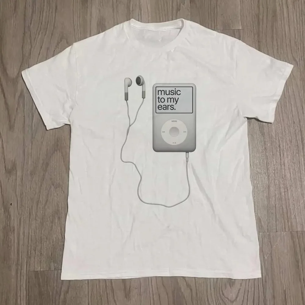 Music To My Ears Print T-Shirt Retro IPod Tee Gift for Music Lovers Unisex Short-sleeved Retro Street Y2K Casual Fashion Tops