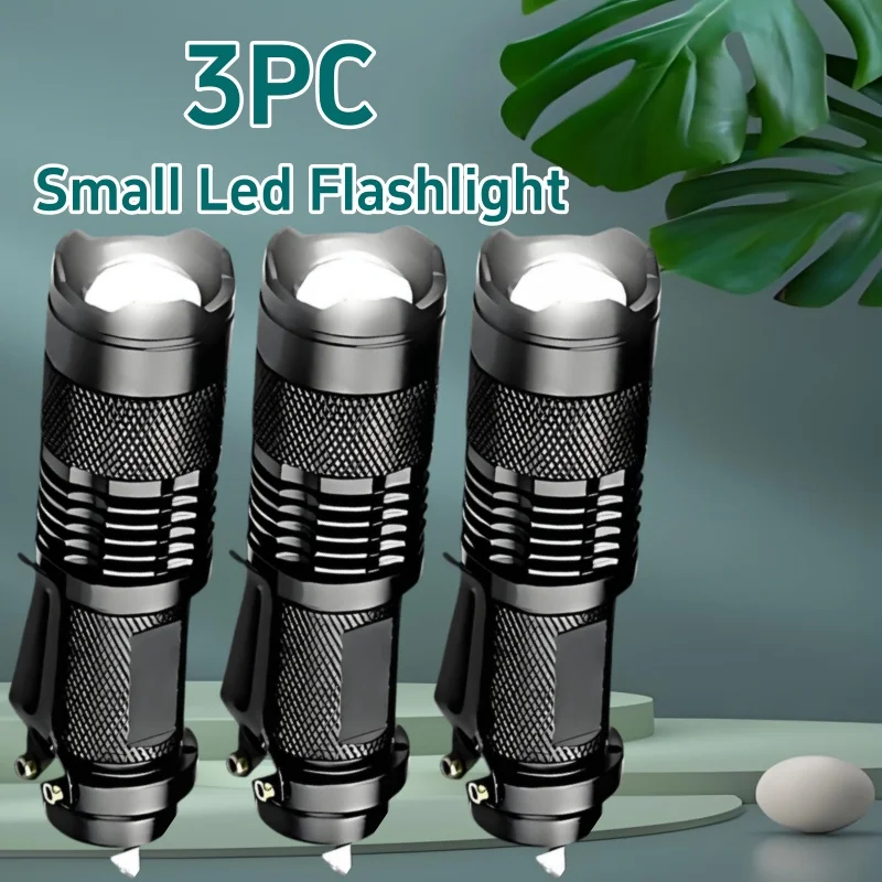 AODTOSIP New 3PC Small Led Flashlight Aluminum Alloy Tactical Torch Light with Clip Use AA Battery Not Included