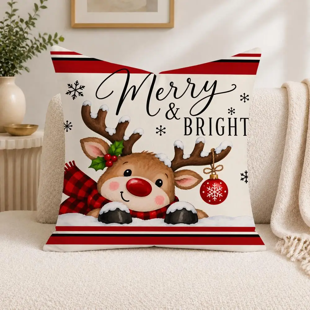 Christmas Holiday Country Cushion Cover Square Decorative Sofa Pillow Case Bedroom Living Room Home Decor Gift