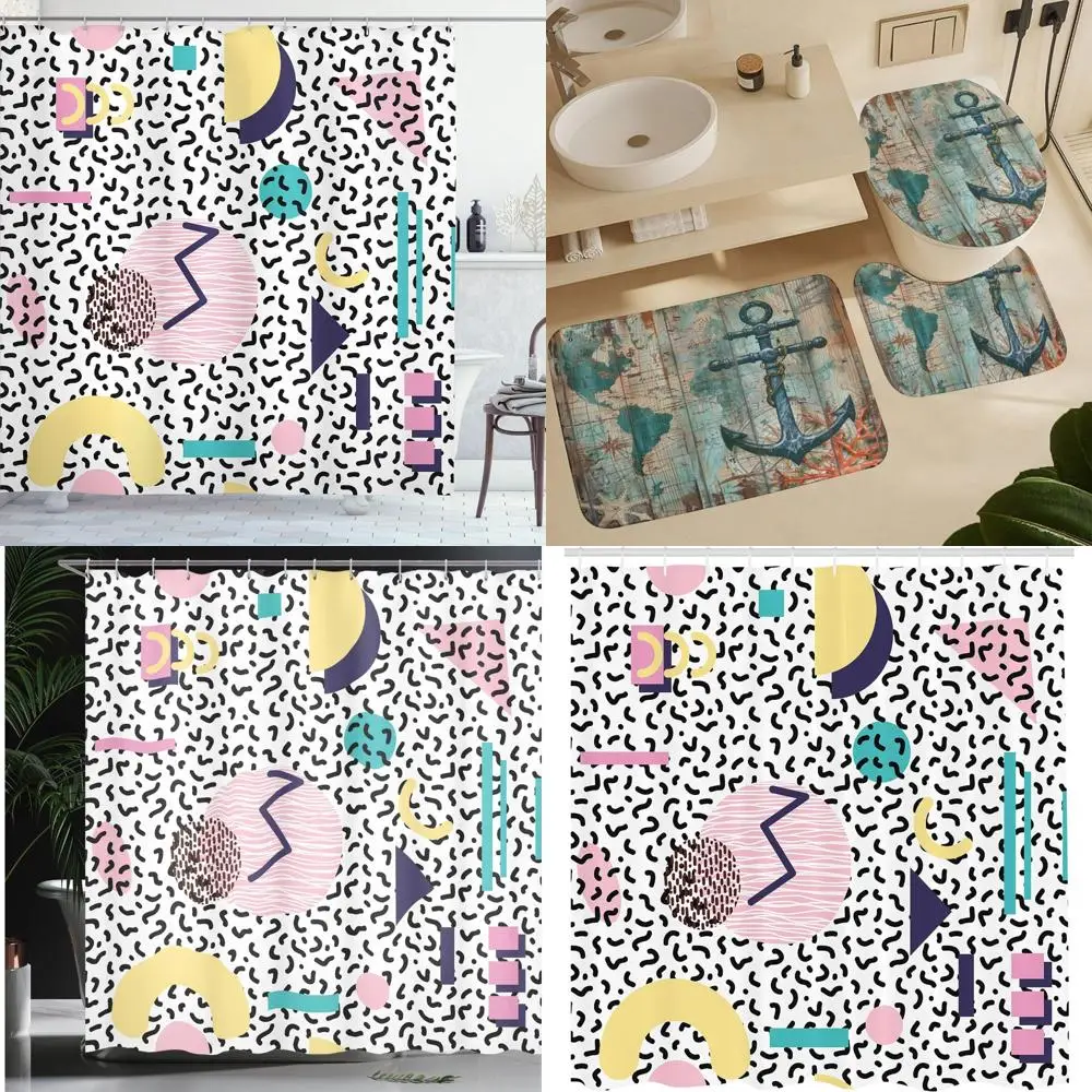 ستارة حمام هندسية مستوحاة من الرجعية: ديكور حمام من القماش بنمط نصف قمر ومثلث