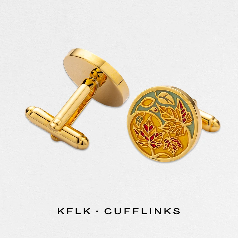 

KFLK Shirt Maple Leaves Cufflinks For Men Women Brand Cuff link Wedding Women man Button High Quality New Arrival