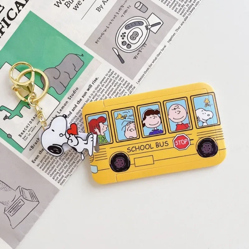 Snoopy Cartoon Card Holder Keychain Anime Fashion Stretchable Embedded Card Sleeve Pendant Cute Adult Bus Card Birthday Gift