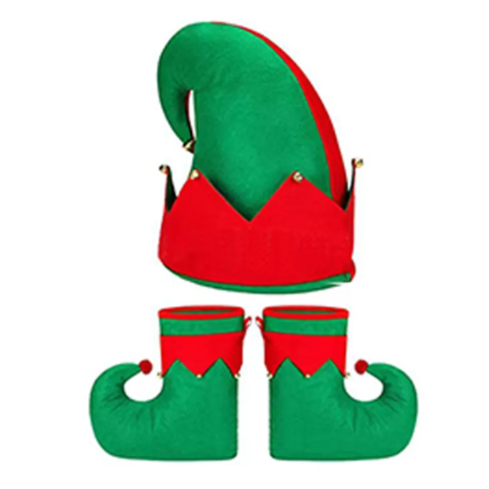 Zestaw kostiumów Świątecznego Elfa PESENAR dla kobiet: czapka Świętego Mikołaja, spódniczka tutu, długie skarpetki w paski, nakładki na buty elfa na imprezę bożonarodzeniową, cosplay.