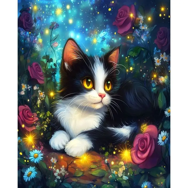 

PhotoCustom Diy Handpainted Coloring By Numbers Animal Drawing On Canvas Acrylic Painting By Numbers Flower Cat Wall Artwork Dec