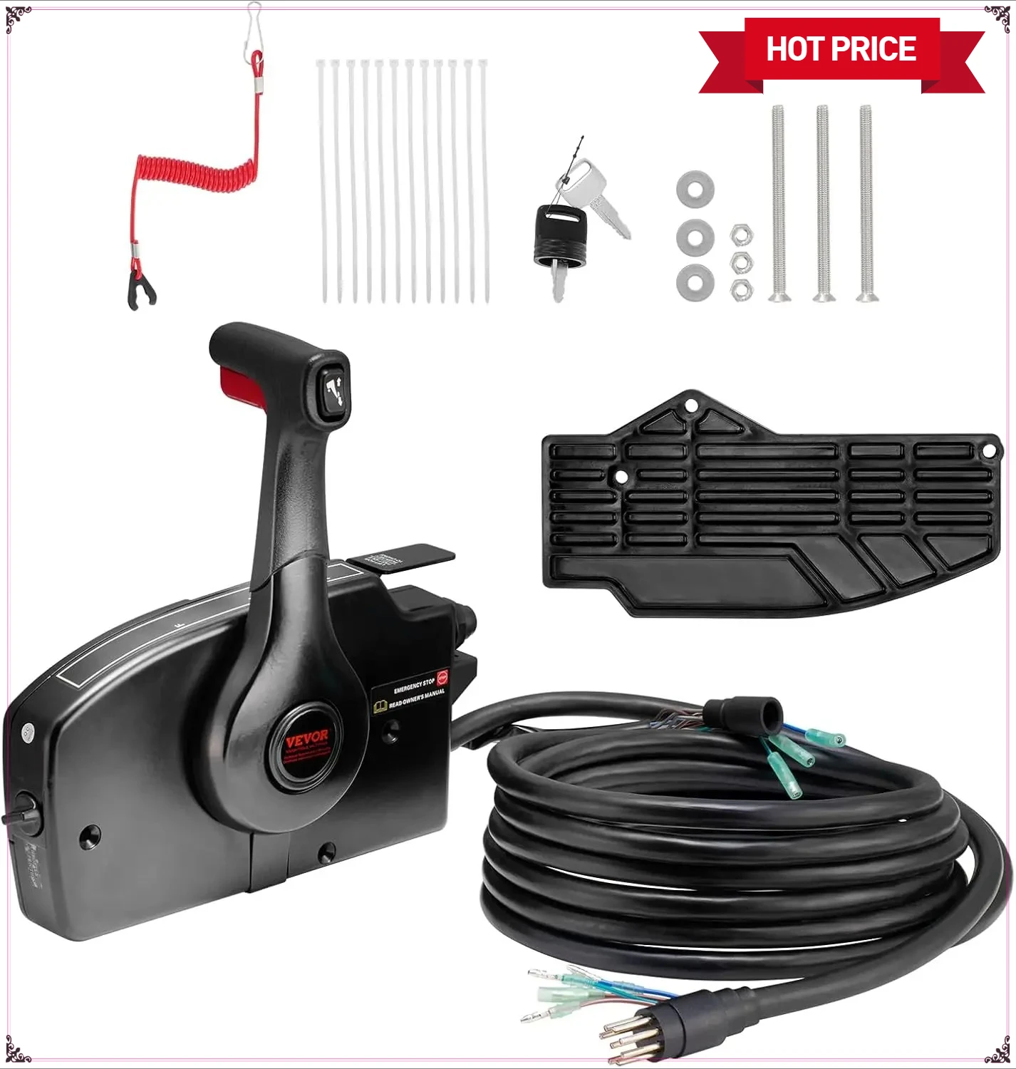 

Особенности переключателя силовой обшивки, жгута проводов длиной 16,3 фута, 8 + 4-контактный и ремешок, морской блок управления дроссельной заслонкой для 2-тактного двигателя Mercury PT.