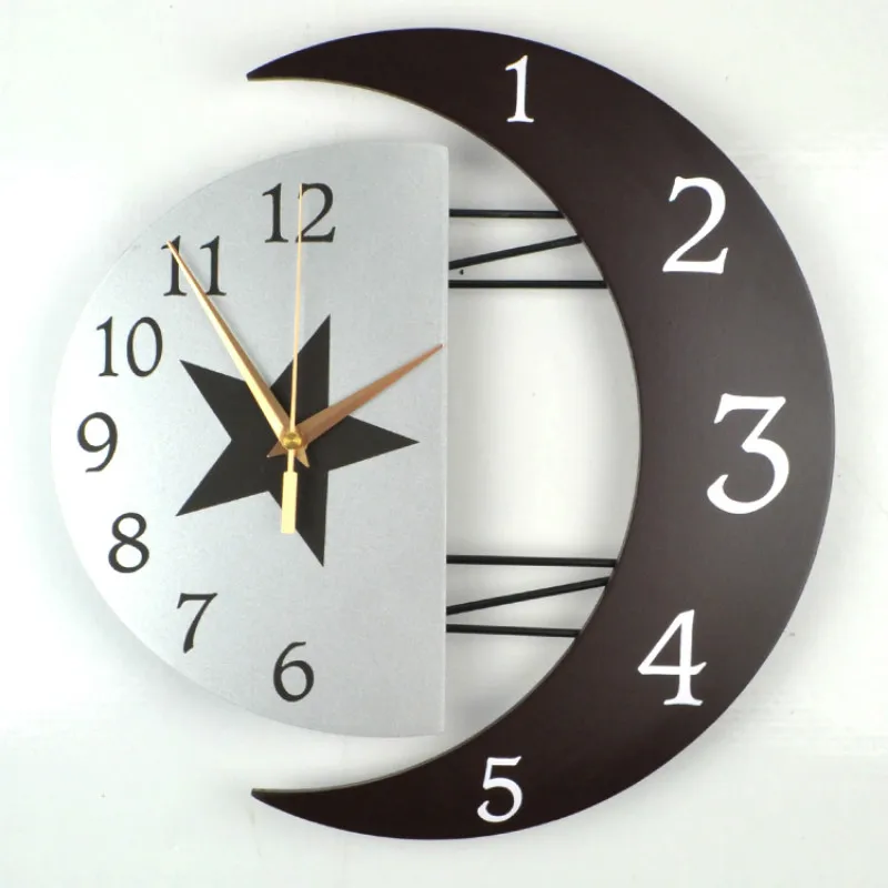 Personalized Moon Wall Clock for Bedroom and Living Room, Fashionable and Creative, Silent Quartz, Mediterranean Style