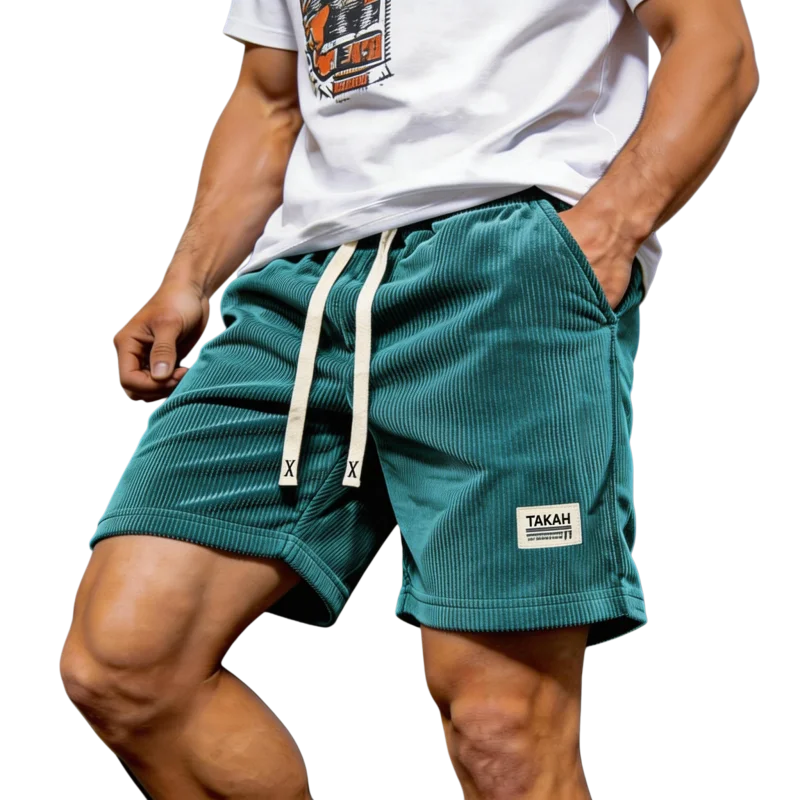 

2026 Trendy Summer Middle Aged Men Corduroy Solid Color Jogger Shorts Lightweight Loose Fit Casual 5 Inch Pants Breathable