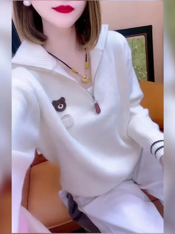 

Casual Loose Knitted Long Sve Women's Top Faionable f Zipper Sle Soft Comfortable Breathable Autumn New Korean Sle