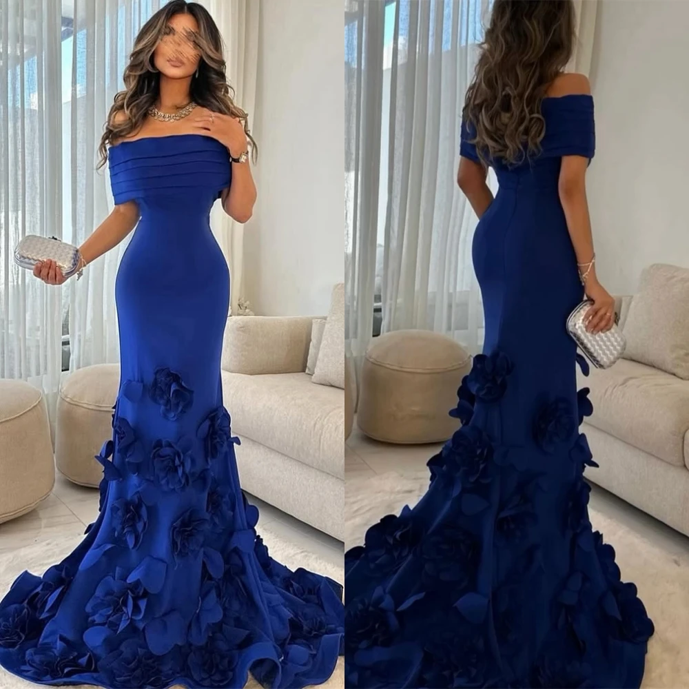 

Customized Graceful Jersey Boat Neck Mermaid Evening Dress Exquisite Flowers Prom Dresses Temperament Special Occasion Gowns