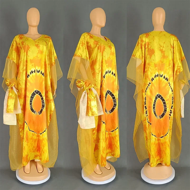 2024 Dashiki African Dresses for Women Summer Kaftan V-neck Polyester Plus Size Long Maxi Dress Gowns Ankara Dresses Outfits