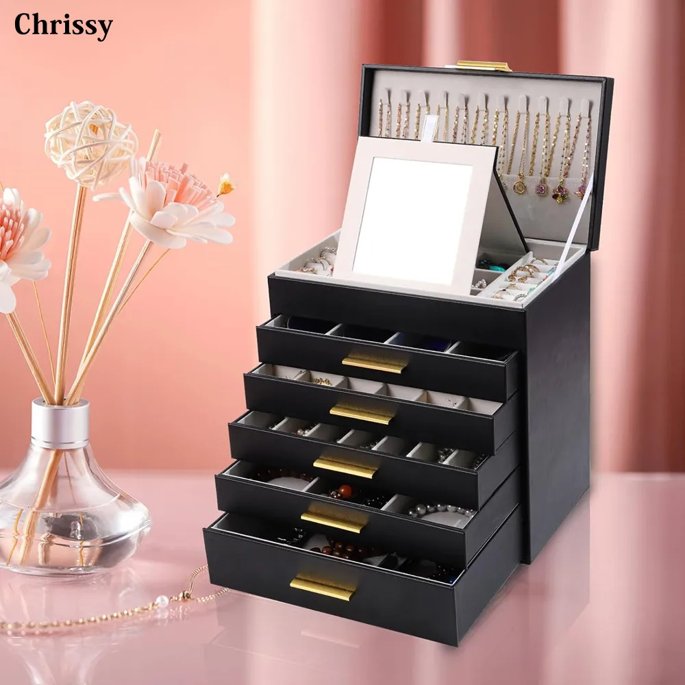 

Jewelry Boxes for Women,6 Layer White and Black Large Jewelry Box for Necklace, Bracelet, Earrings, Rings Storage, Jewelry holde