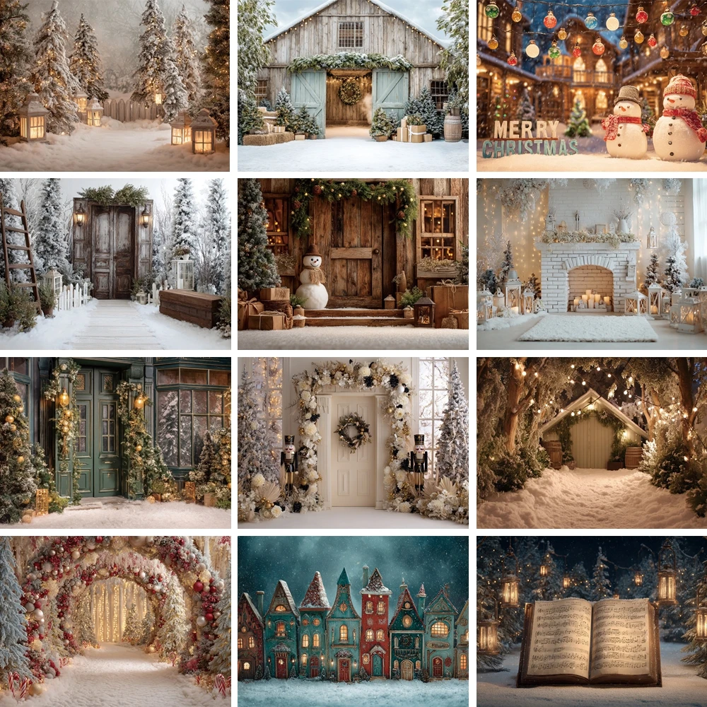 

MOON.QG Fairy Christmas Background Wooden House Xmas Trees Fireplace Backdrops For Photography Studio Birthday Accessories Decor