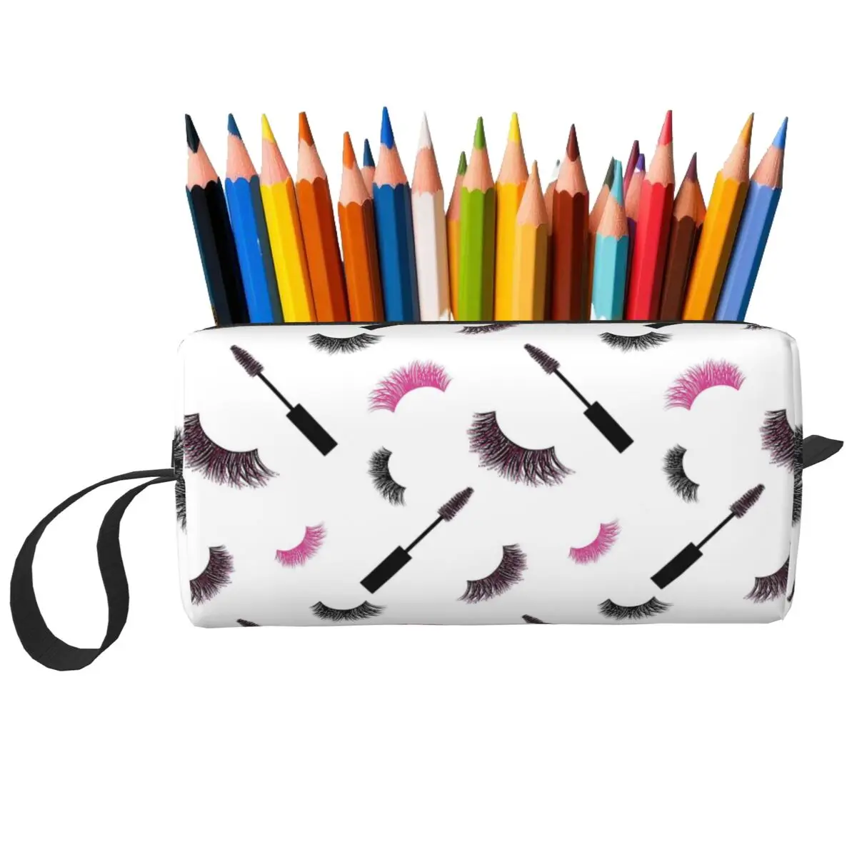 Lashes And Mascara With Pink Glitter Pattern Pencil Case Pen Box Pencil Bag Stationery Supplies Travel Women Organizer Pouch