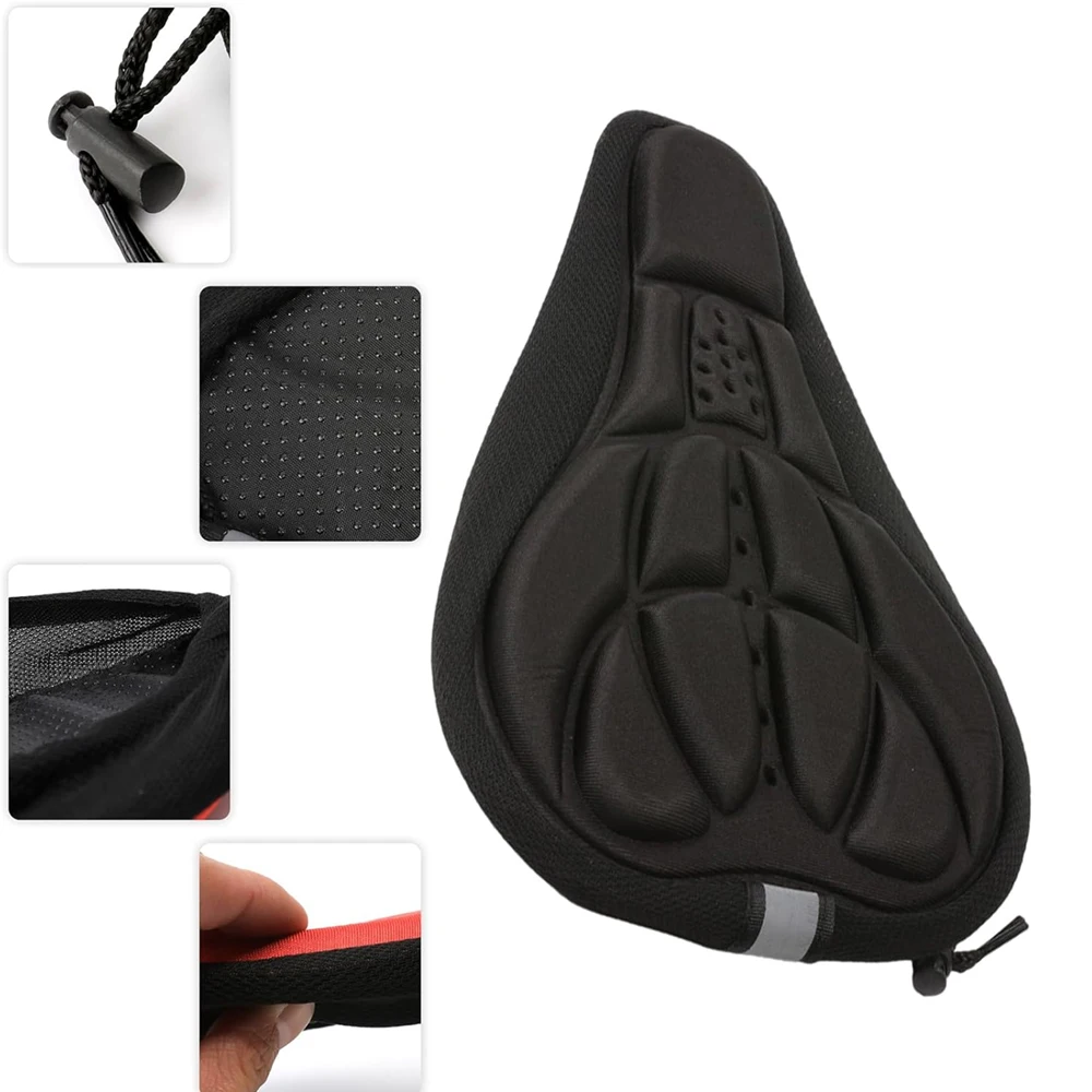 1pcs  Oversized Gel Padded Bike Seat Cover Comfort Bicycle Saddle Cushion with Non-Slip Drawstring & Waterproof Cover view 3