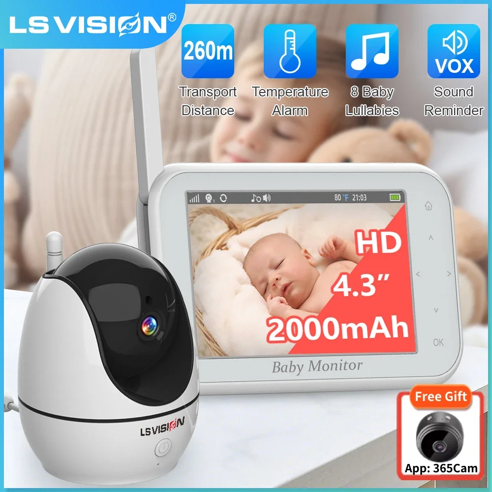 

LS VISION 4,3-дюймовая видеокамера для детей, монитор, 360-PTZ-зум, камера наблюдения для детей, детский датчик температуры, колыбельная радионяня
