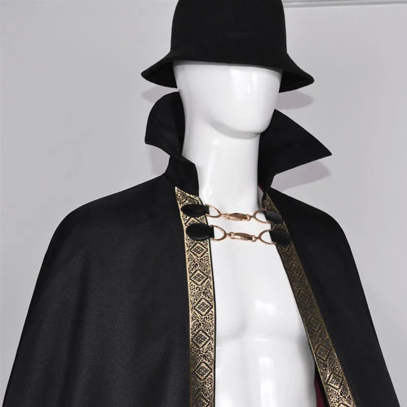 

Baron Cloak Cosplay Halloween Costume Women's Ethnic Stage Wear Long Black Robe with Collar Stand-up Sleeveless Tunic