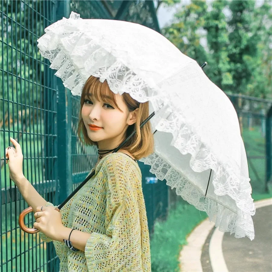 Garden Beach Umbrella White Parasol Outdoor Automatic Umbrella Wedding Chinese Windproof Sunshade Luxury Lace Paraguas Umbrellas