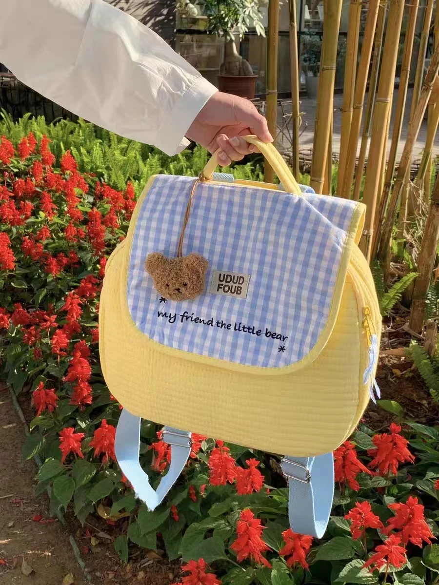 Cute Cartoon Girl Canvas Backpack Nursery Children Large Capacity Mommy Bag Handheld Dual-shoulder Bag Soft Polyester