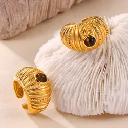 Adjustable Stainless Steel Rings For Women Gold Plated Waterproof Women's Chunky Ring Goth Golden Open Ring Luxury Woman Jewelry