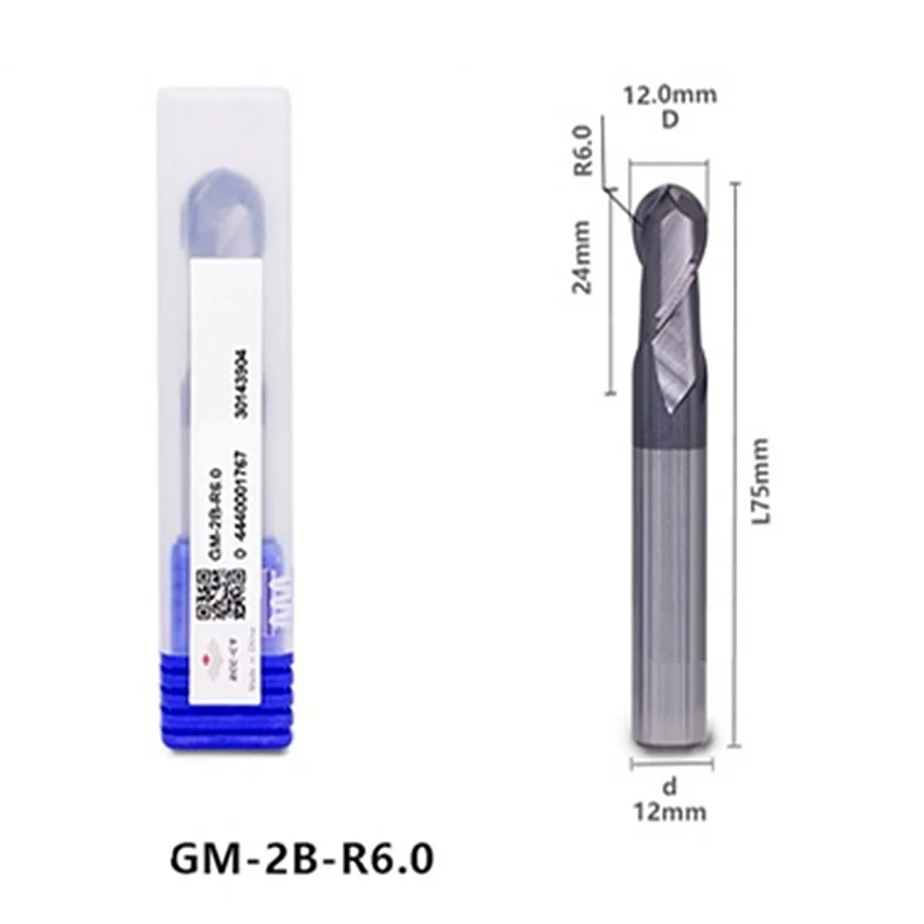 

GM-2B-R6.0 ZCC.CT GM-2B Шаровая концевая фреза из цельного сплава из вольфрамовой стали 2-зубые шаровые концевые фрезы Φ12.0R6.0*12*24*75 2T Шариковые концевые фрезы