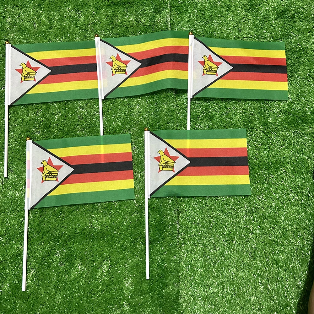 SKY FLAG Zimbabwe hand Flag 10/20/50/100pcs 21*14cm  Zimbabwe Hand Waving Flags With plastic pole For Sports Activity Home Decor