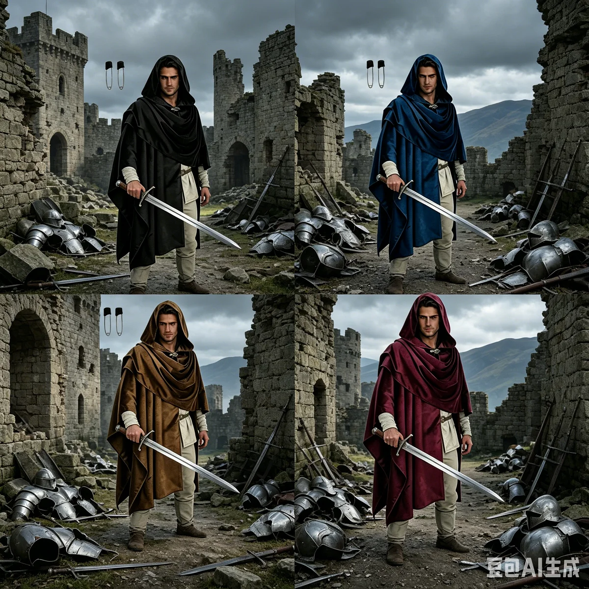 Les capes à capuche médiévales étaient ajustables. Ils ont été inspirés des manteaux de la Renaissance et des broches vikings, et représentaient une fusion d'éléments.