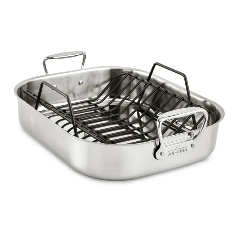 Specialty Stainless Steel Roaster and Nonstick Rack 16x13x5 Inch Oven Broiler Safe 600F Roaster Pan, Pots and Pans, Bakeware