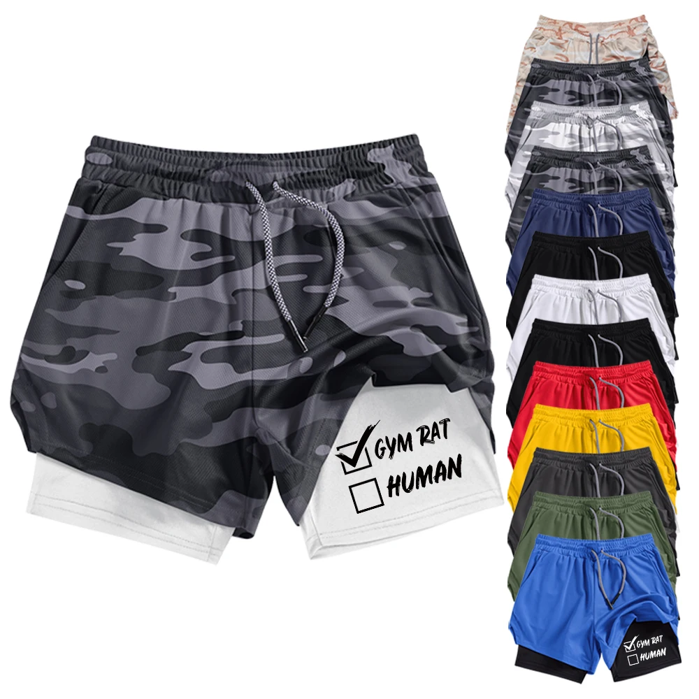 

Men's Quick Dry Double Layer Fitness Running Shorts Checkbox Print Gym Training Workout Athletic Shorts with Pockets and Liner