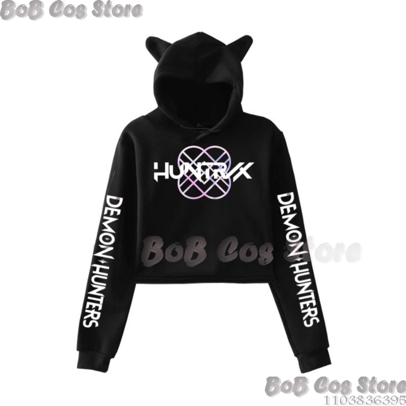 KP OPDemo NHunters Crop Saja Boys Soda Pop Rumi Zoe Top Hoodie Women Kawaii Cat Ear Harajuku Cropped Sweatshirt Cosplay Costume