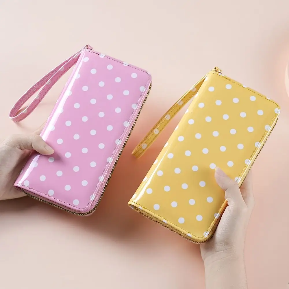 Polka Dot Pattern Polka Dot Wallet Smooth Surface Multiple Card Slots Clutch Wallet Detachable Wrist Strap Zip Around Closure