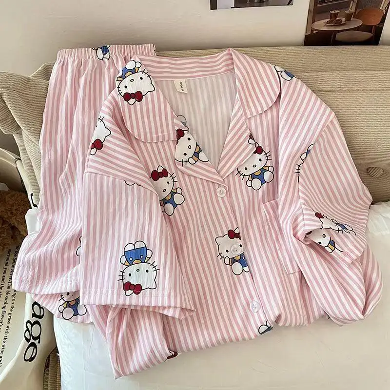 Hello Kittys Pajamas Women's Home Clothes Set Summer Short Sleeve Shorts Girls Pajamas Student Home Clothes Breathable Cartoon - view 3