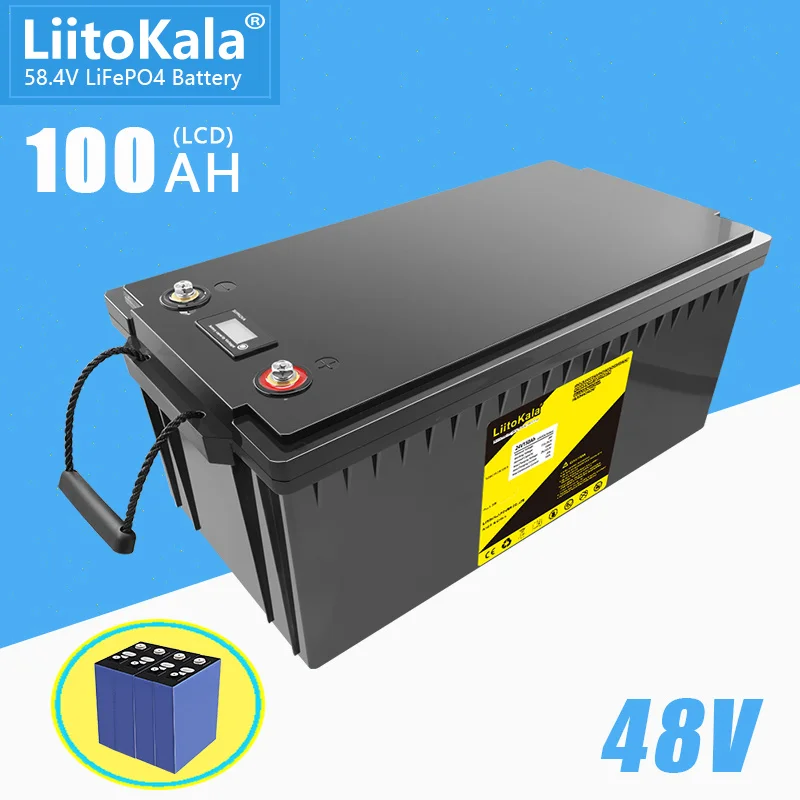 LiitoKala 48V 100Ah LiFePo4 Battery 24V 200Ah RV Energy Storage Rechargeable Battery Built in BMS for Power Lights Electrical