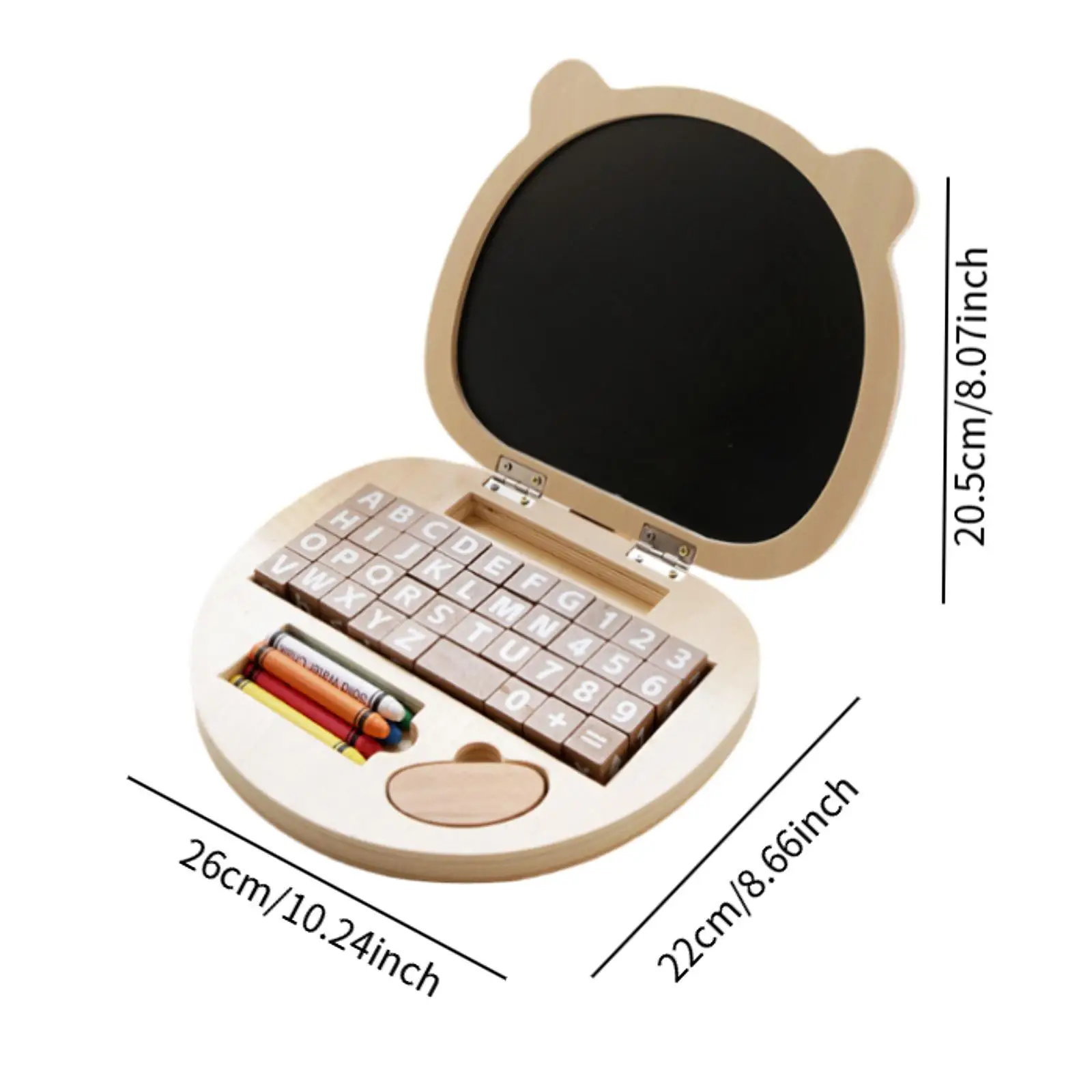 Kids Toy Laptop Drawing Pad Early Education Wooden Computer Pretend Play Set for Weather Letters Directions Numbers Painting