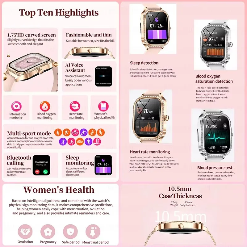 New Smart Watch For Women Bluetooth Call Heart Rate Waterproof Sports Fitness Tracker Clock Lady Watches For huawei Xiaomi IOS