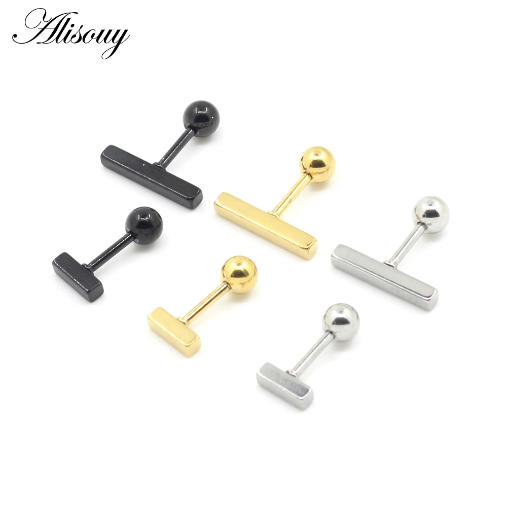Alisouy 2pc Stainless Steel Simple 6/8/10/12/14mm Square Bar Earrings for Women Rose Gold Color Geometric Stud Earrings Jewelry