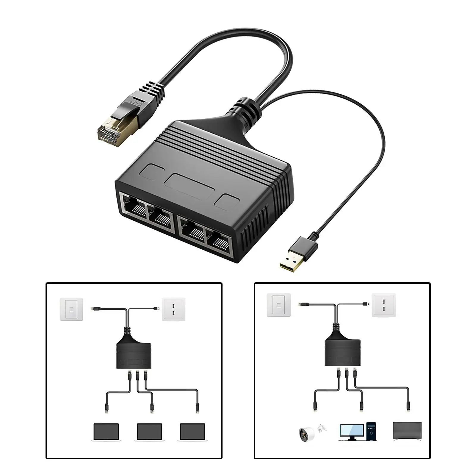 RJ45 Ethernet Splitter High Speed 1 to 4 Port Cable Ethernet Cable Connector for