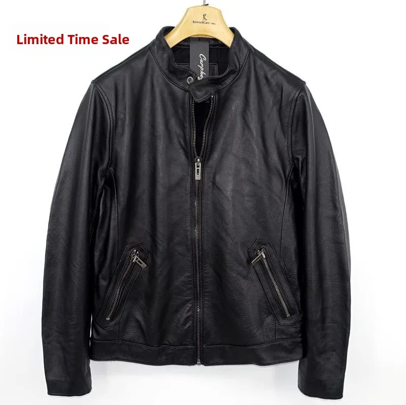 

Мужская кожаная куртка Curphey, простой воротник-стойка, многослойная воловья кожа на всю голову, весенняя рабочая одежда Faion Urban Sle