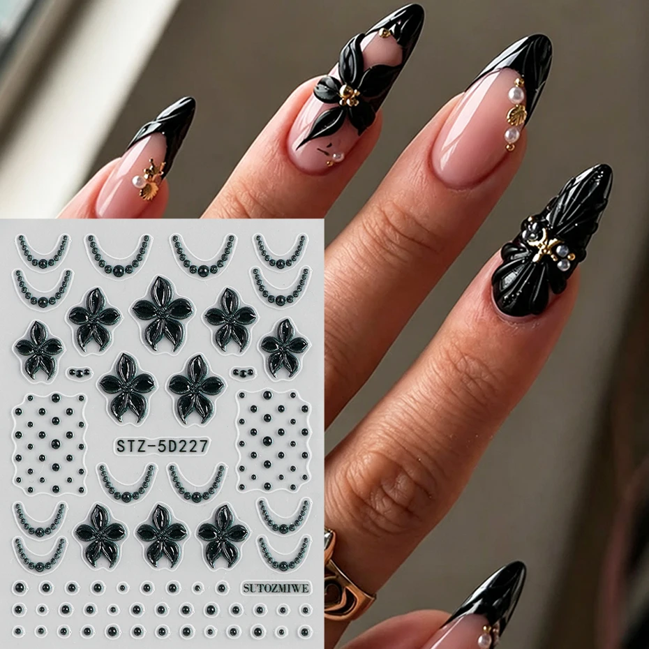 5D Kabartmalı Siyah Zambak Çiç - Nail Art Full Design incelemesi ve fiyatı