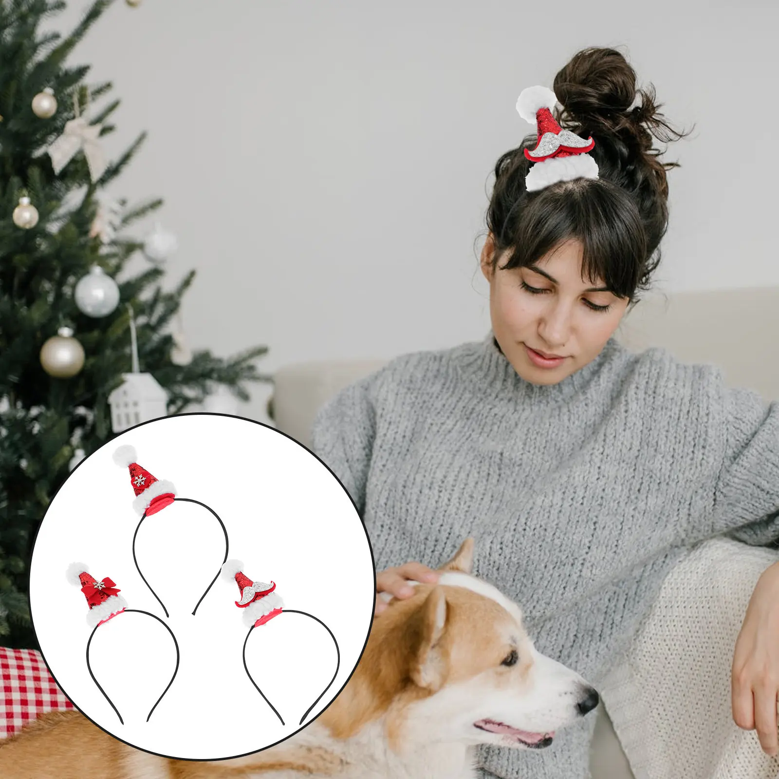 3Pcs Kids Headwear Hair Bands Christmas Theme Party Decorations Cute Xmas Headdresses Holiday Event Fashion Accents
