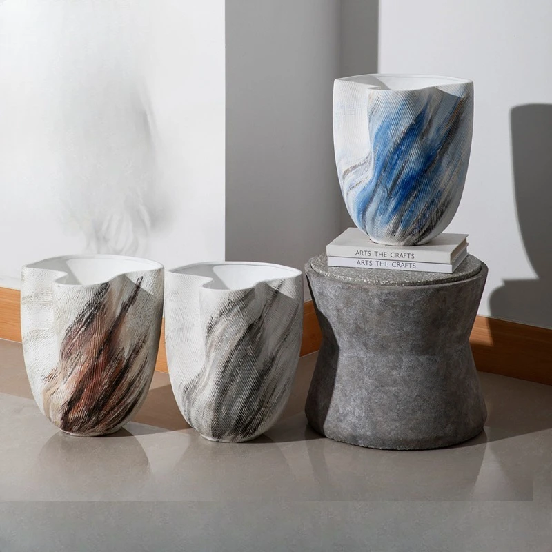 

Hand painted ceramic vase Home decoration Living room ornament Large diameter ceramic products