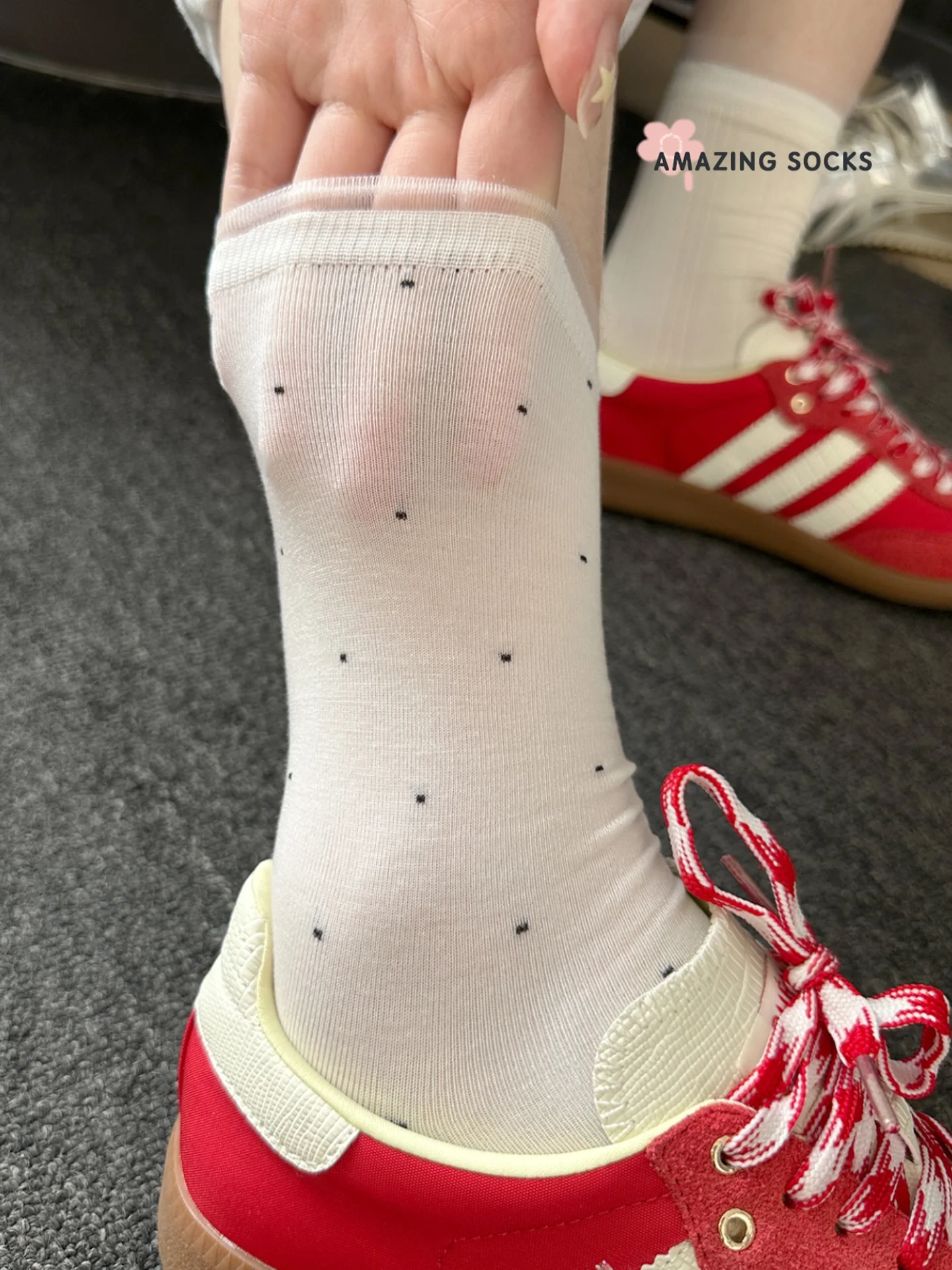 

ey Polka Dot Women's Mid-Calf Sos Thin Cotton Summer Lace Polka Dot Girl Ballet Sle Long Chunky Sos Moisture ng