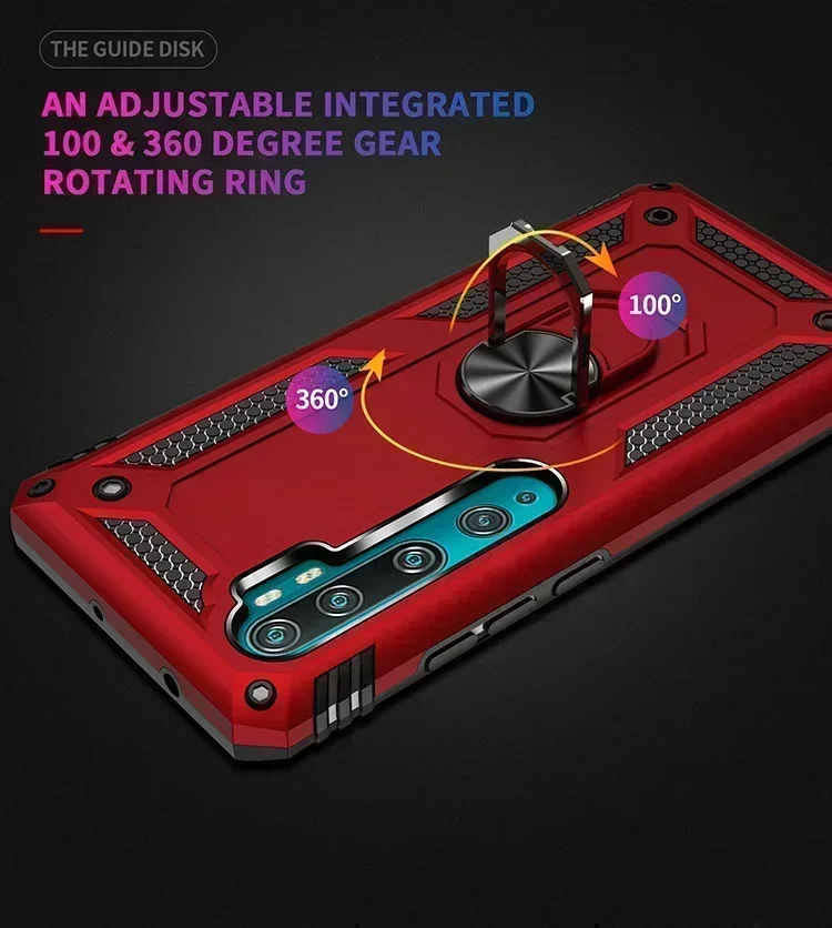 dla Xiaomi Mi Note 10 Lite Armor Shockproof Case dla Xiaomi Mi 10T 10 T Pro Military Drop Protective Car Holder Ring Case Cover