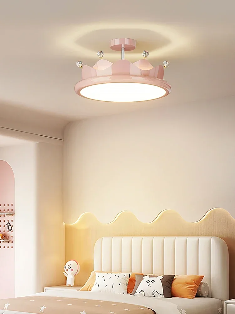 Romantic Children's Room Chandeliers Cream Pink Crystal Crown Lamps Modern Warm Princess Room Baby Room Girl Bedroom Chandelier