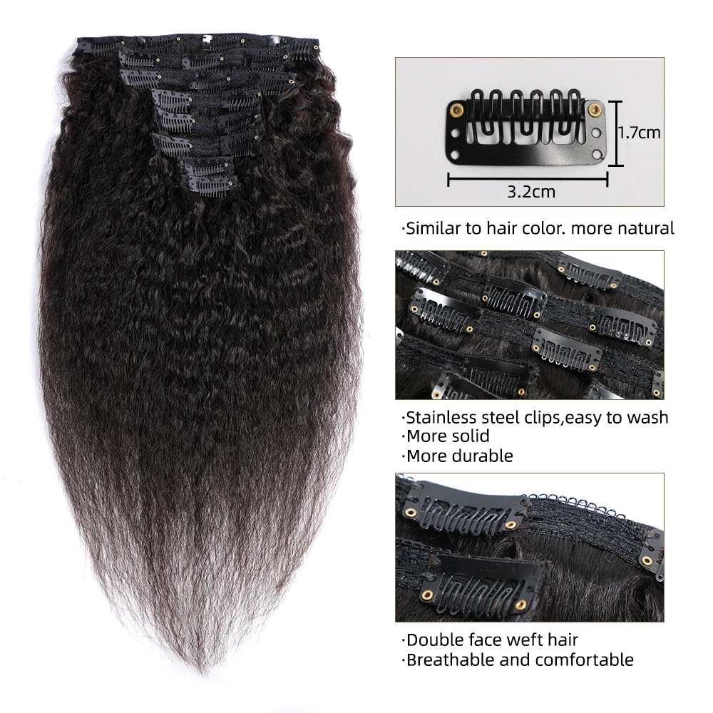 وصلات شعر من alipele-بشري ، مشبك رأس كامل ، وصلات شعر إضافية ، ياكي مستقيم ، أسود طبيعي ، بيع بالجملة #5