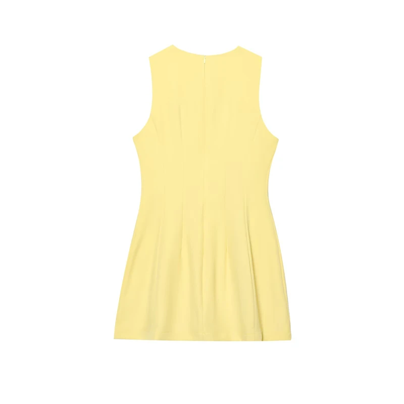 KEYANKETIAN 2025 Estate delle nuove donne O-Collo senza maniche Mini abito stile semplice Moda cerniera posteriore Slim Cami Dress Tinta unita