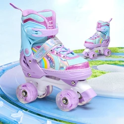 2025 Flashing Double Row Roller Skates For Kids Boys Girls Outdoor Skating Sneakers 4 Wheels Skate Shoes Adjustable Size 27-38