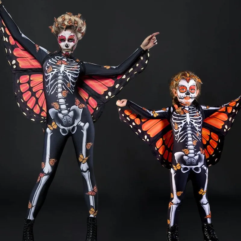 

New Robe loween Skeleton Print Jumpsuit Performance Costume Parent-Child Faionable Design Polyester Fiber
