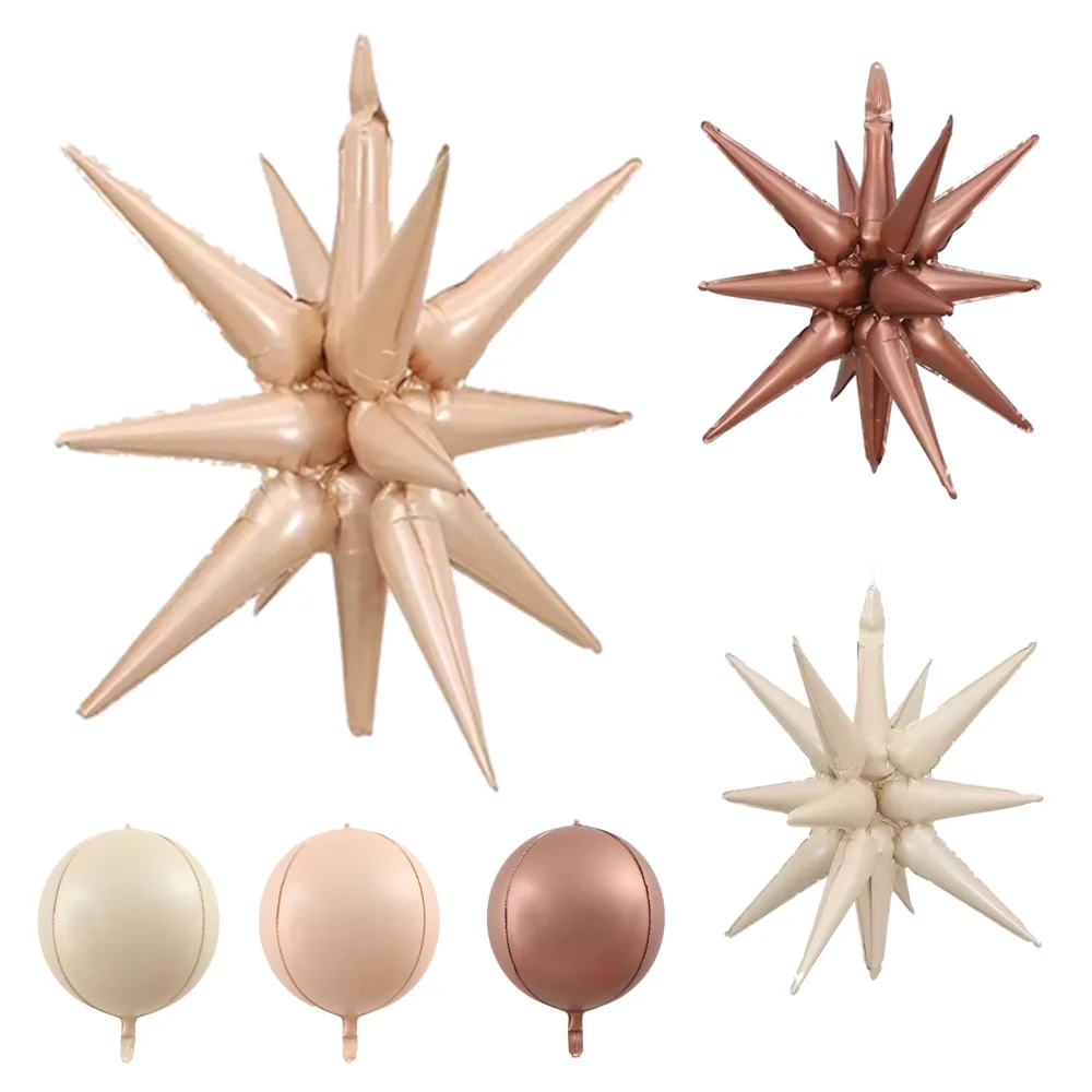 Ballons d'Anniversaire en Forme de Buste d'Étoile, Couleur Marron, Caramel, Beige, Crème 4D, Ronds, en Aluminium, pour Décoration de ixPréChristophe, 1/3/5 Pièces