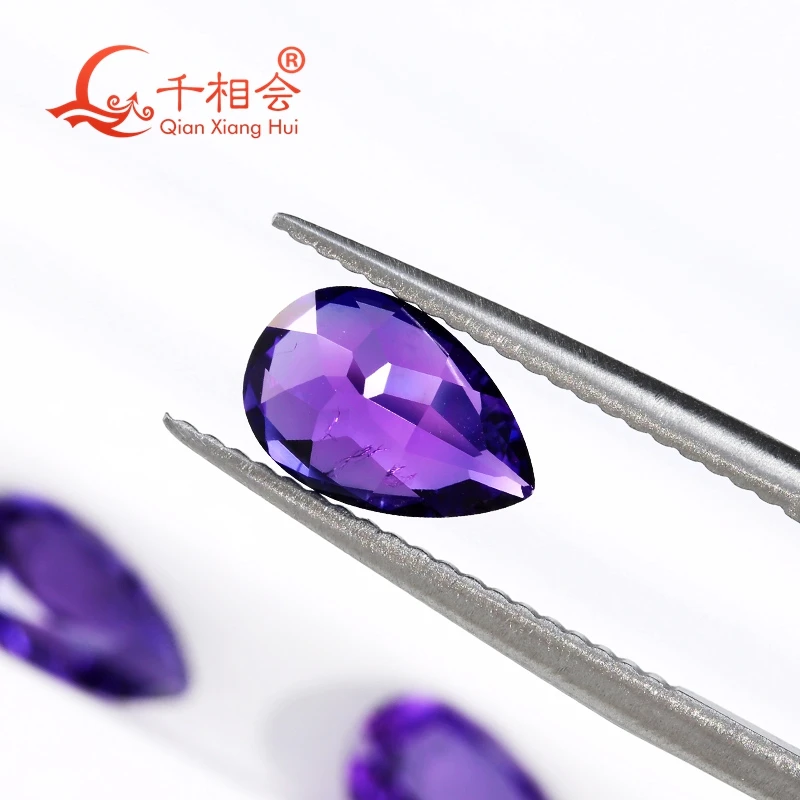 

Pear Shape Lab Grown Sapphire purple amethyst Color Natural Cut Loose Gem Stone with Minor Cracks And Inclusions Corundum